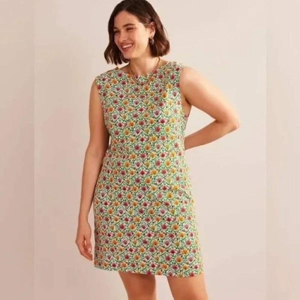 Mini Boden Printed Sleeveless Cotton Jersey Dress in Green Bloom print- Size 10